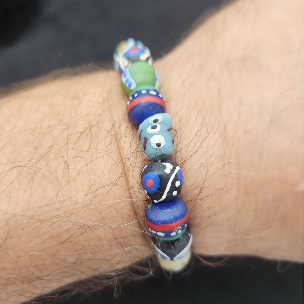 Bracelet African Ghana Krobo Beaded Hand Painted Handmade Authentic Tribal VTG
